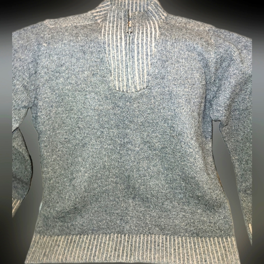 Blue Pronto Uomo Charcoal Grey Heavy Weight Wool Sweater 1/2 Zip Elbow Shading